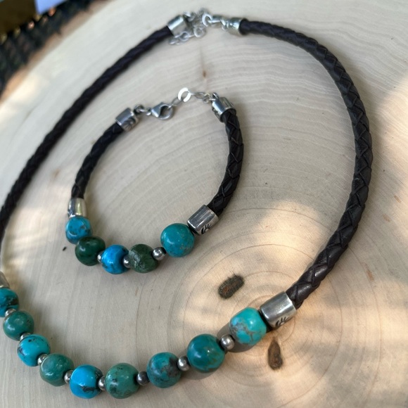 Dakota West Shube 15 1/2” Sterling Turquoise Brown Braided Necklace and bracelet - Picture 7 of 10